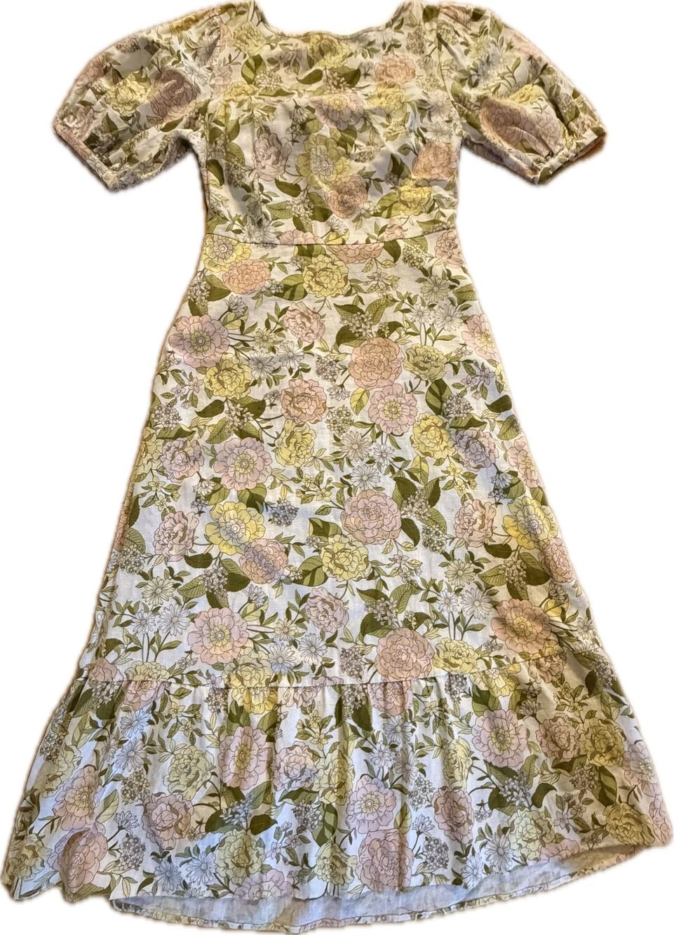Who What Wear Midi Dress Womens XS Ivory Floral Puff Sleeve Cottagecore